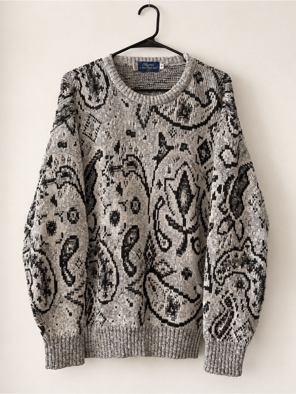 Vintage H. Halpern Esq. Black & Cream Paisley Knit Sweater S